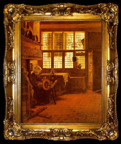 framed  BOURSSE, Esaias Interior with a Woman at a Spinning Wheel fdgd, ta009-2